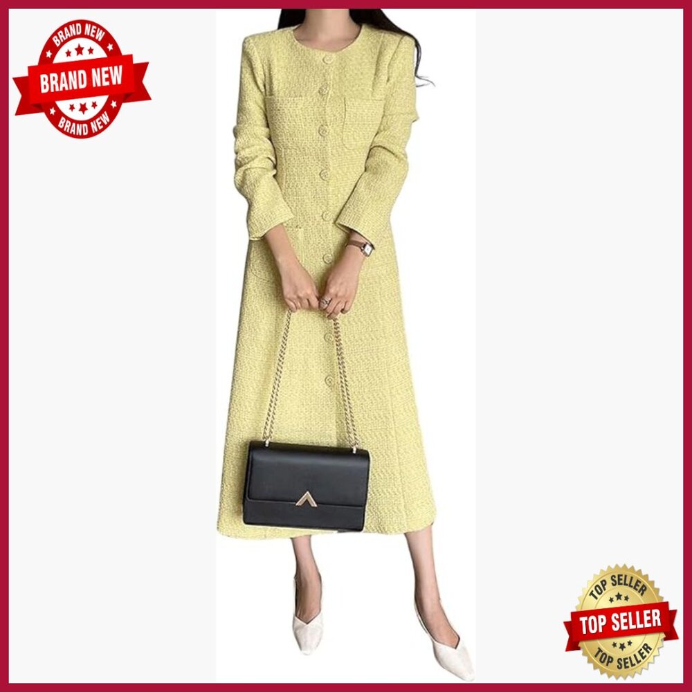 Long Sleeve Tweed Blazer Dress Slim Fit A-Line Business Cocktail